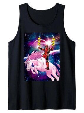 Marvel Deadpool Taco Unicorn Galaxy Tank Top Black Men's 2XL Licensed